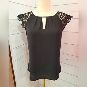 Express Black Lace Cap Sleeve Blouse Top Size XS